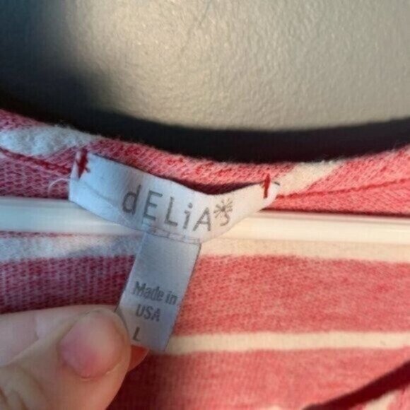 Delia’s Short Sleeve Sweater Wide Neck Red White Stripe L - Picture 6 of 9